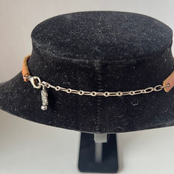 GoldStone Triple Pendant on Brown Leather Choker Strap Necklace Circles Extend - Picture 10 of 10